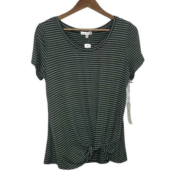 Stitch Fix Nine Britton Levie Knot Front Top Olive Green Stripe NWT - Picture 1 of 10